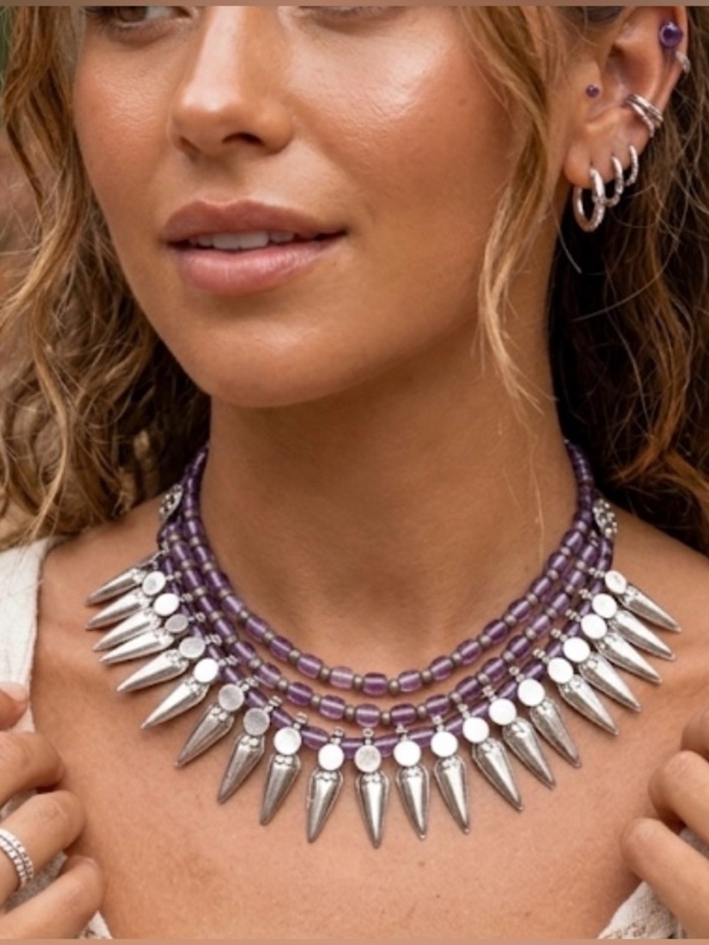 Desert Rose Trading Sterling Silver Amethyst Choker Fringe Statement Necklace